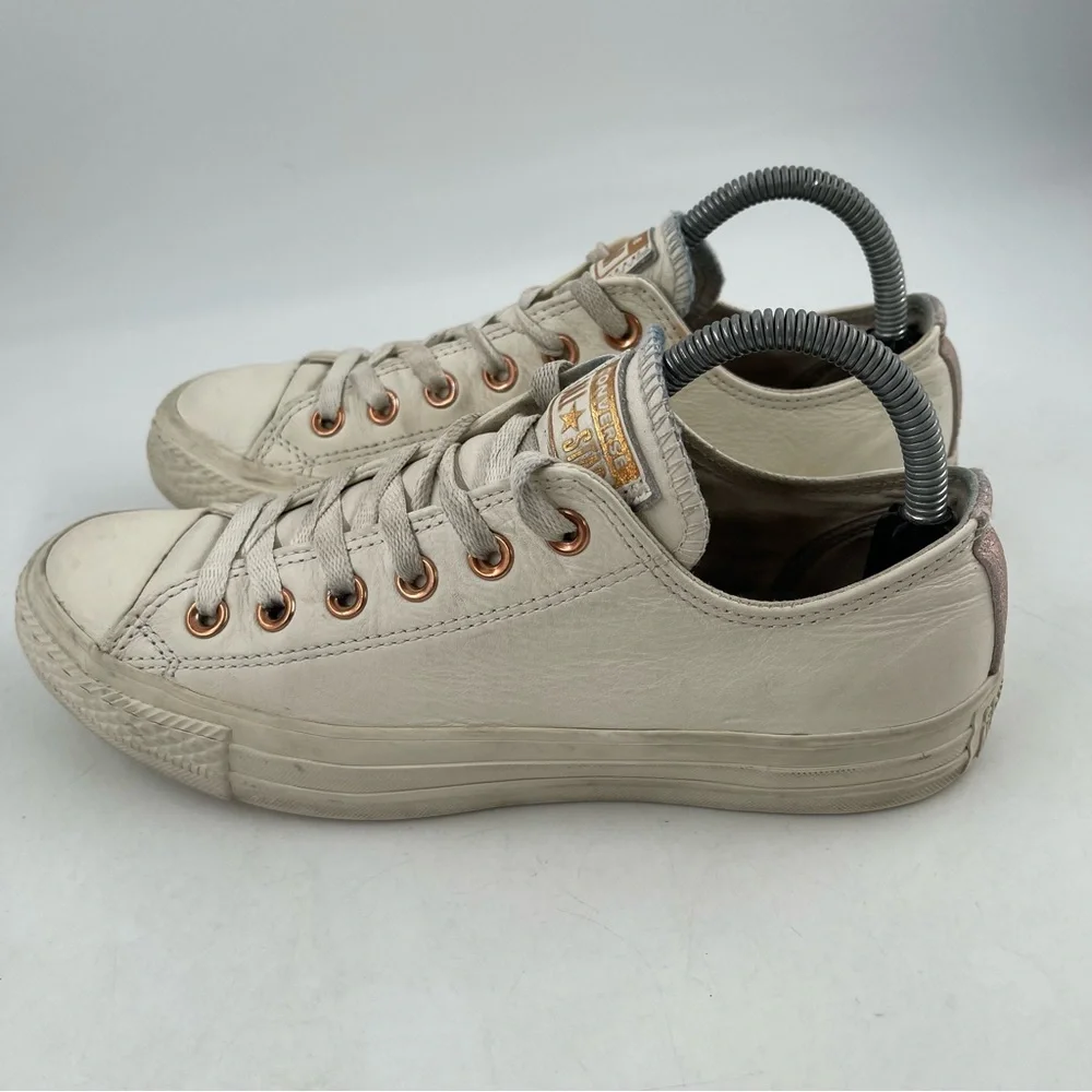 Converse Unisex All Star Limited Edition Cream Leather Rose Gold Eyelet-Women 8